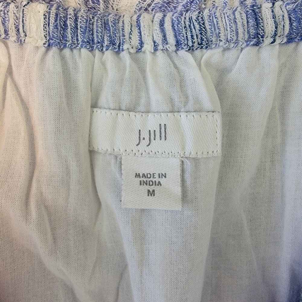 J Jill 100% Cotton Blue White Striped Sleeveless Tiered Dress With Tassels Med - Picture 8 of 12